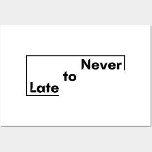 Motivational Saying Never to Late design Posters and Art